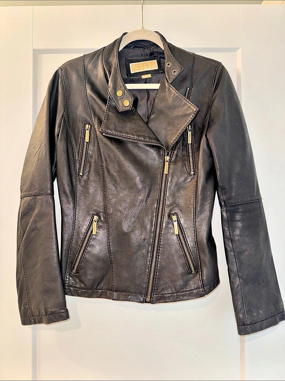 Michael Kors Women's Leather Moto Jacket Black Small